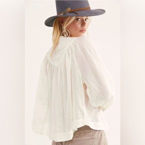 We The Free White Flowy Cotton Button Down Cool Meadow Boho Top - Picture 3 of 16